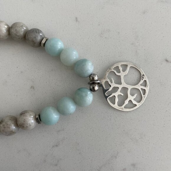 Silver & Sage Feldspar Matte Amazonite Sil Plated Brass SS Tree of Life Bracelet - Picture 8 of 9